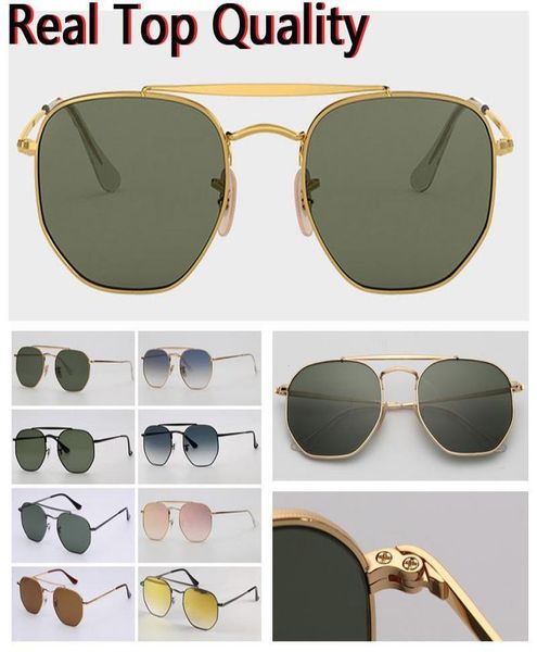

mens designer hexagonal double bridge fashion sunglasses uv glass lenses with leather case and all retail packages3828367, White;black