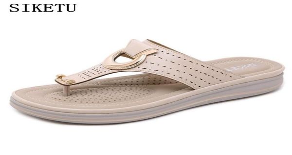 

slippers siketu 2021 summer women039s sandals metal decoration flipflops beach thick bottom flat outdoor1760922, Black