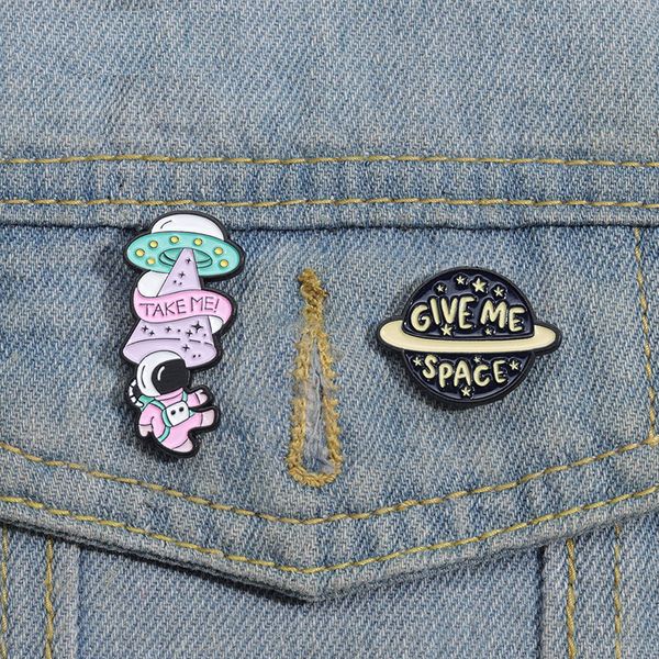 

aviation astronaut enamel pins custom give me sapce brooches lapel badges cartoon funny jewelry gift for kids friends, Blue