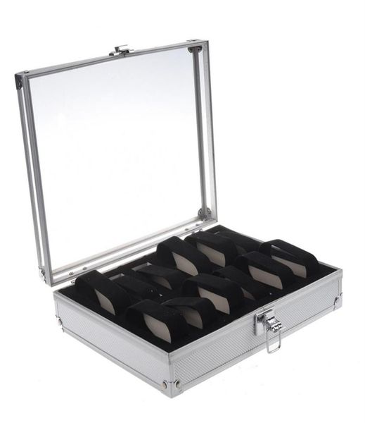 

2021 aluminum 12 wristwatch watch cases showcase display storage case box302g4624574, Black;blue