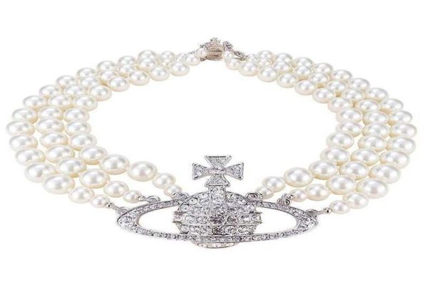 

necklaces pendant empress dowager three layers of pearls full of diamonds saturn necklace shining bride wedding7160891, Silver
