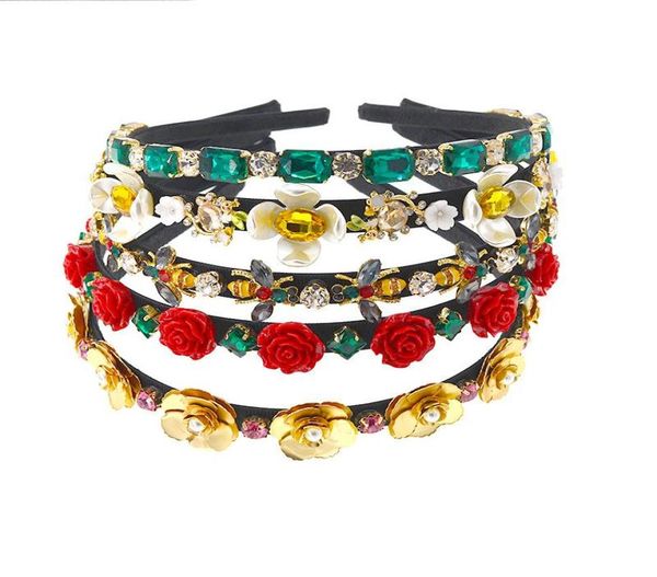 

new pearl and rhinestone bride hair band rose bee floral jewelled head band jewelry thin gem gemstone headband diamond hairband6492423, Silver