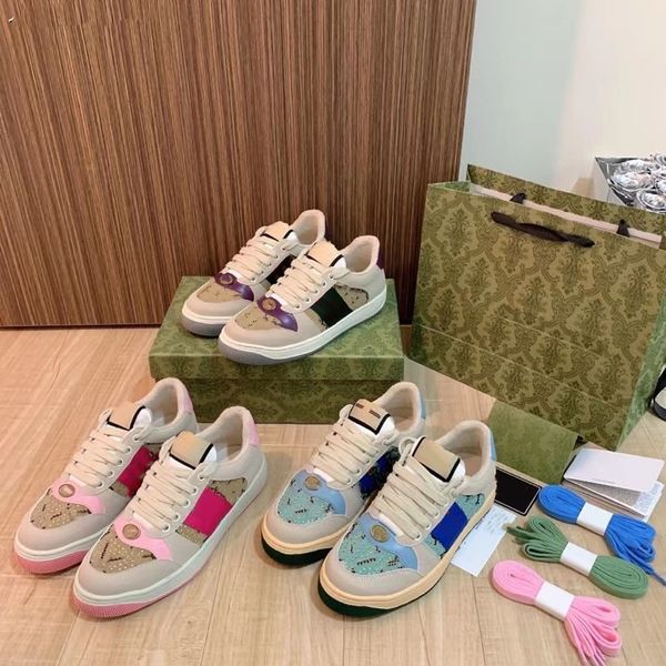 

crystal screener sneaker beige butter dirty leather shoes italy vintage red and green web stripe luxurys designers sneakers rubber sole clas, Black
