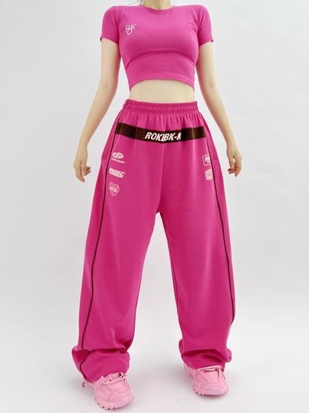 

women's pants s qweek y2k pink jogging sweatpants streetwear kpop wide leg sports oversized hip hop harajuku letter print baggy joggers, Black;white