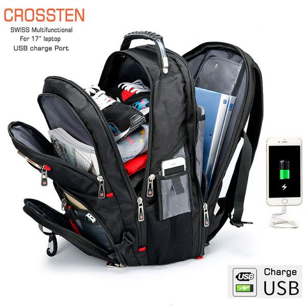 

school bags crossten durable 17 inch lapbackpack 45l travel bag college bookbag usb charging port water resistant swissmultifunctional 23090
