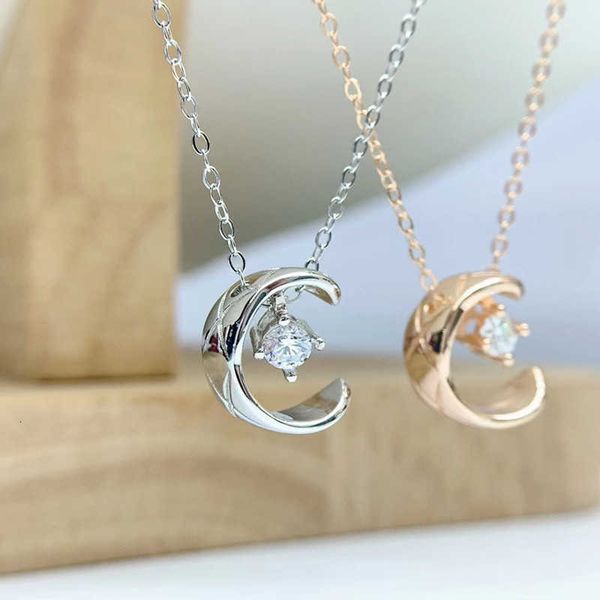 

designer necklace ch luxury fashion new water ice moon single diamond necklace coco cross c-shaped collar chain light luxury high grade acce, Silver