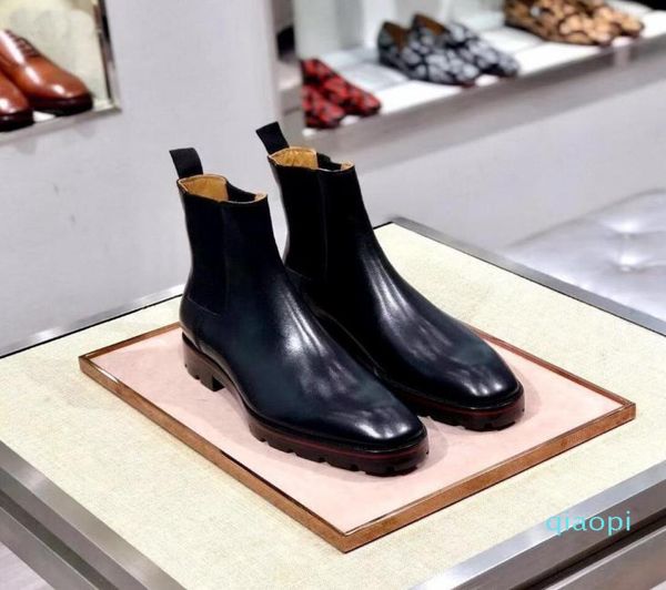 

luxury-designer man ankle boots melon boots black calfskin rubber lug sole mens fashion booty famous party wedding shoes2268496