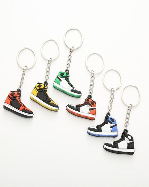 

6 colors designer mini silicone sneakers keychains men women kids key ring gift shoes keychain handbag chain basketball shoe key h4191707, Silver