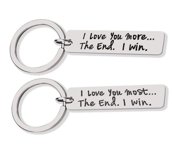 

custom couple jewelry keychain i love you more the end i win stainless steel charm keyring valentines day gift husband wife gift1688367, Silver