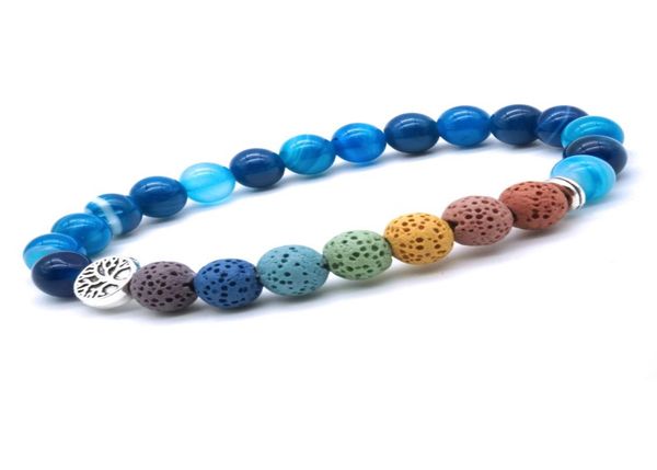 

tree of life 8mm 7 chakras charms bracelet lava stone blue purple stripe india beads essential oil diffuser bracelets yoga jewelry7891675, Golden;silver