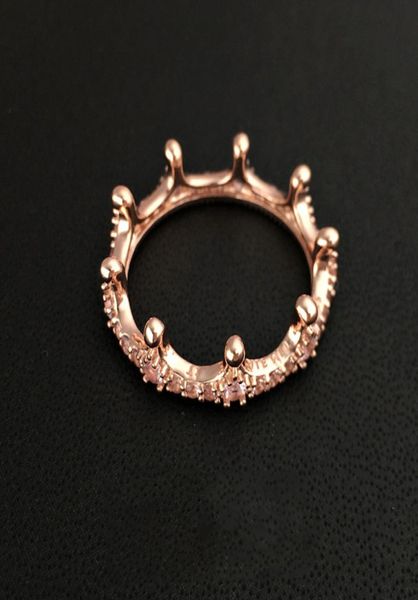 

brand new 18k rose gold plated crown ring with cz diamond original gift box for 925 sterling silver jewelry rings women2418371