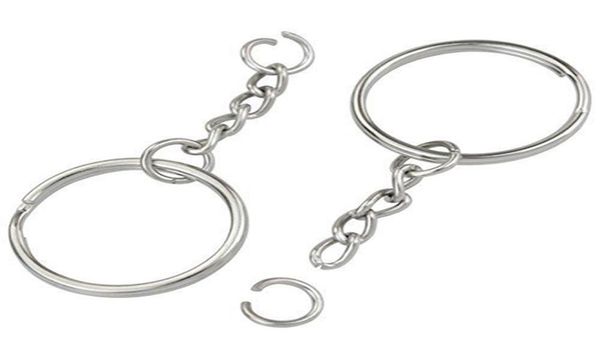 

50pcslot 28mm polished silver color keyring keychain split ring with short chain key rings women men diy key chains accessories w6448161, Slivery;golden