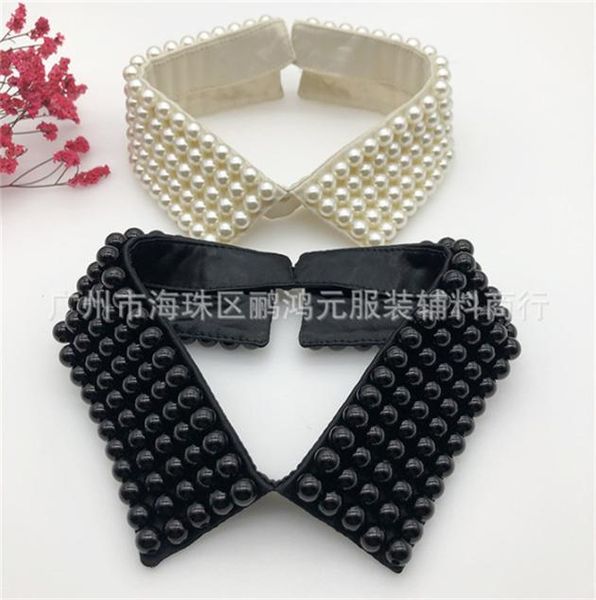 

bow ties women rhinestone handmade beading faux pearls layers bib lapel fake collar jewelry detachable necklace choker cloth acces5296984, Black;gray