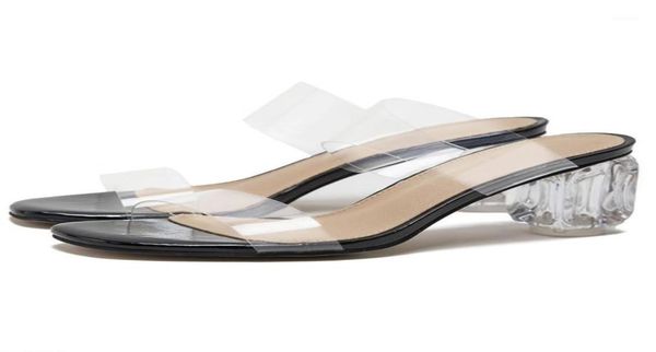 

slippers clear heels transparent pvc shoes mules high ladies sandals 2021 block heel summer slides11602572, Black