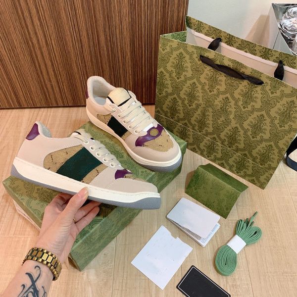 

crystal screener sneaker beige butter dirty leather shoes italy vintage red and green web stripe luxurys designers sneakers rubber sole clas