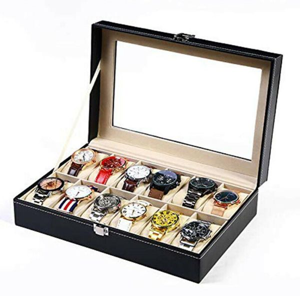

12 grid watch box pu watch display box gift table storage box5930960, Black;blue