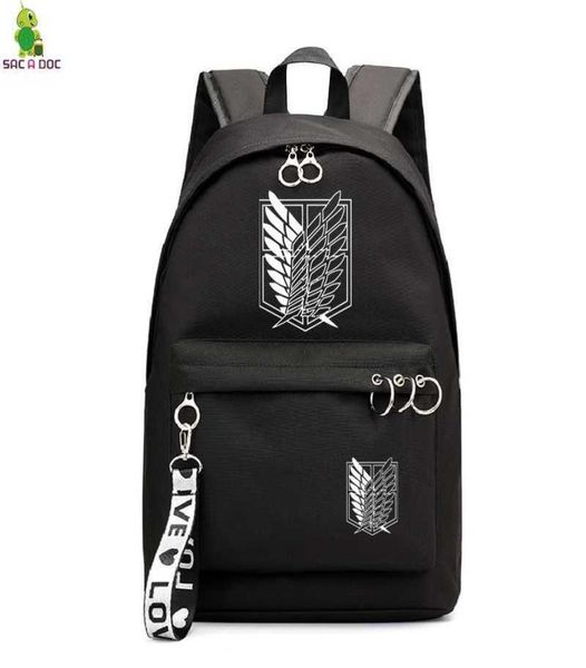 

attack on titan black bagpacks floral printing backpacks travel backpack anime school bag for teenage girls lapmochilas x01113133