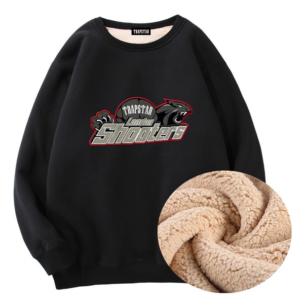 

trendy brand trapstar winter plush thickened lamb cashmere hooded jacket sports fleece sweater men and women hoodie sweatshirt tr wy788, Black