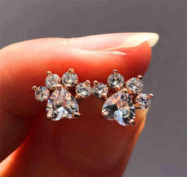 

female white blue opal stone stud earrings rose gold wedding jewelry boho small dog cat paw claw for women8838037, Golden