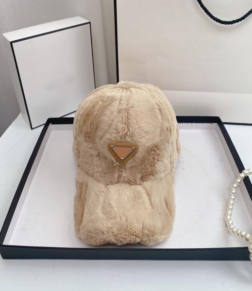 

luxury designer cap with leather triangle logo plush thickened warm hat baseball caps unisex8080857, Blue;gray
