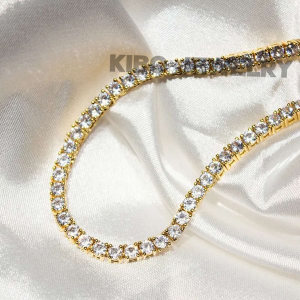 

brand fashion woman kibo real 9k 10k 14k solid gold necklace iced out vvs d color moissanite diamond tennis chain, Silver
