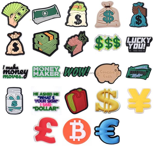 

wholesale money dollar soft rubber pvc shoe charms for bracelet decoration shoe accessories part gift2964426, White;pink