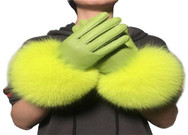 

whole fur gloves winter female luxury style warm sheepskin genuine leather driving thickening mitten 2111244903037, Blue;gray