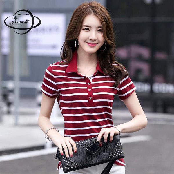 

women's polo shirts summer m4xl female tees short sleeve turndown collar striped loose casual ladies clothes 47 230905, White