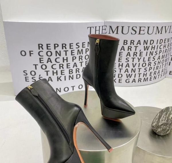 

stiletto high heels zip chelsea boots round toe solid color genuine leather fashion western vintage ankle women heels winter outdo3103206, Black