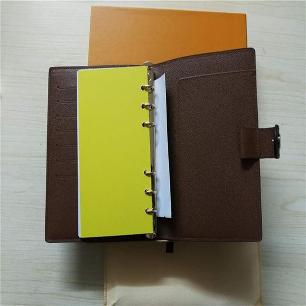 

famous brand agenda note book cover leather diary leather with dustbag and box card note books style silver ring l243224u, Brown;gray
