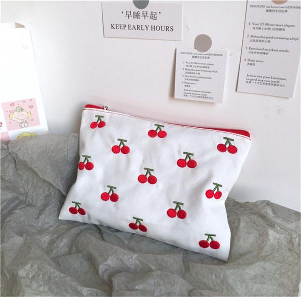 

cosmetic bags cherry embroidery zipper lipstick bag ins kawaii retro girls canvas bag makeup case storage neceser cute ulzzang8449194