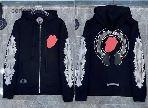 

fashion luxury womens jackets designer zipper sweatshirts heart horseshoe cross print brand ch hoodies men coat casual pullover loose sweate, Black