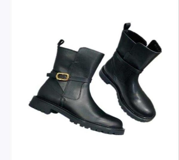 

fashion trend women039s short boots lowheeled hollow with metal buckle round head locomotive british white black1139546, Black