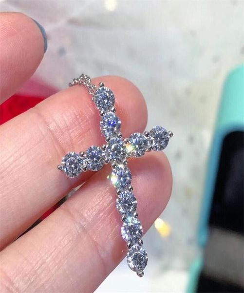 

new ins cross pendant luxury jewelry 925 sterling silver round cut white z cz diamond gemstones lucky party women necklace wit6351421