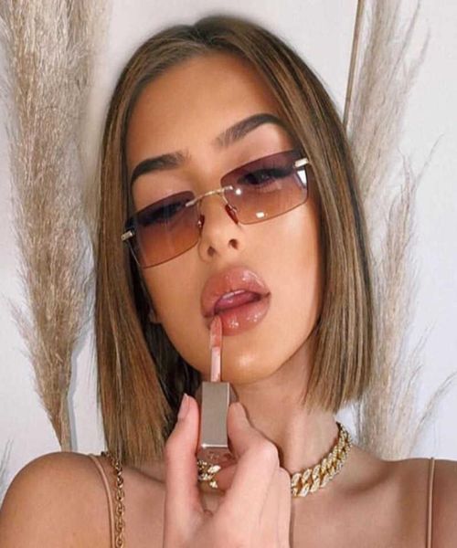 

sunglasses luxury brand small rec 2020 grey pink shades for women 90s vintage rimless square sunglasses uv4001897822, White;black