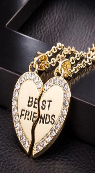 

jewelry 2 pcs bff necklace friend mens womens heart pendant necklace couple harf kolye gold color chain 19586904, Golden;silver