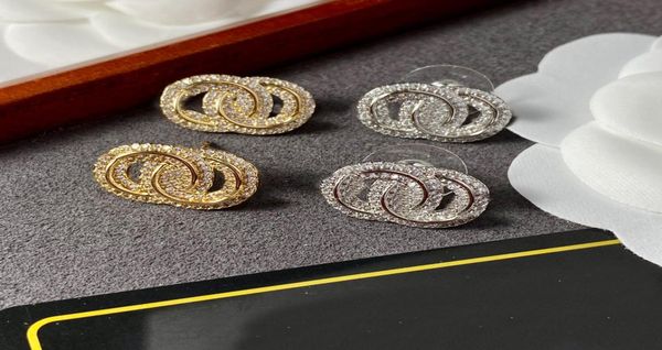 

11 style 18k gold plated 925 silver luxury brand designers letters stud geometric famous women round crystal rhinestone pearl earr5694648, Golden