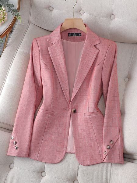 

womens suits blazers blends ladies formal blaze arrival pink black plaid women female long sleeve single button slim business work wear jack, White;black