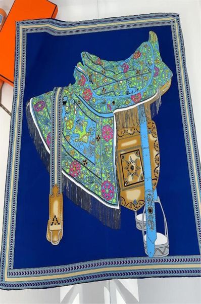 

scarves 90cm hand rolled clan saddle print twill silk square scarf women shawl brand hijab foulard head design bandana2071216, Blue;gray
