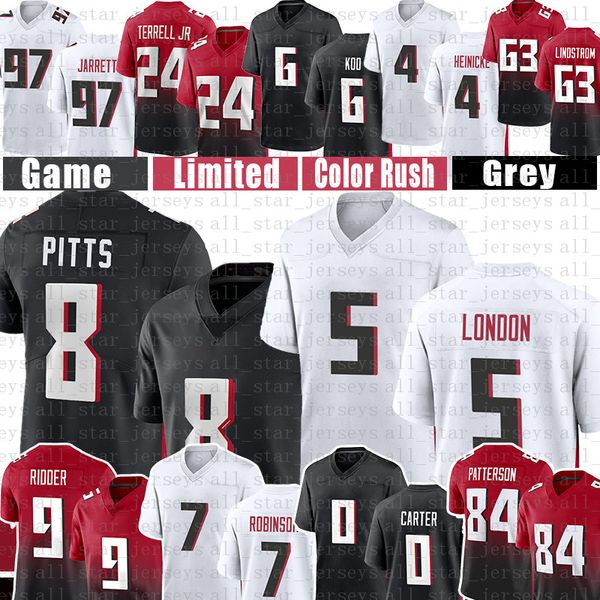 

desmond ridder drake london football jerseys men kyle pitts bijan robinson lorenzo carter cordarrelle patterson grady jarrett a.j. terrell j, Black;red