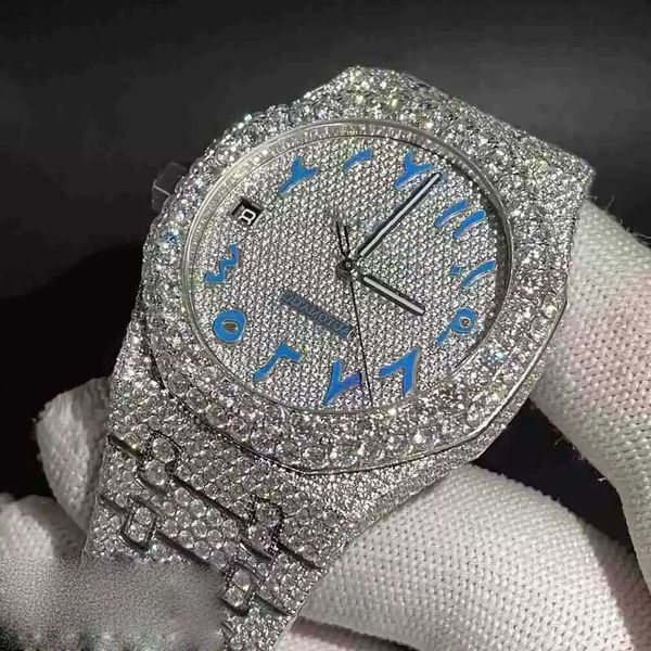

3txm vvs moissanite mens watch automatic sier diamonds pass tt eta movement 904l stainls steel iced out sapphire watch waterproof1rzc, Silver