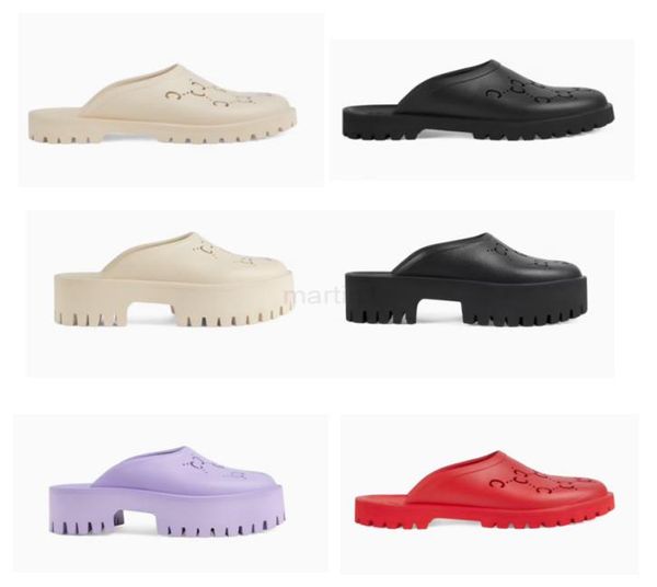 

platform men women perforated slippers wedge rubber slide sandals scuffs with cutout summer black white beach pool flats shoes 316436469