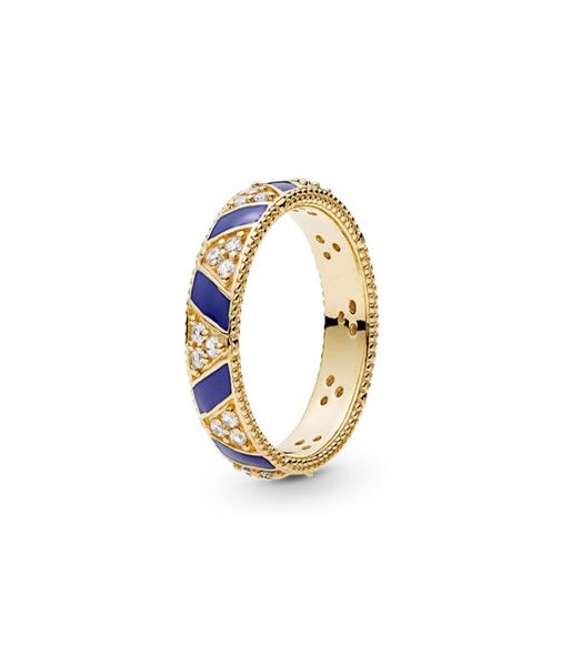 

new 18k yellow gold plated ring sets original box for 925 silver blue stripes & stones ring women mens gift jewelry ring2859234, Slivery;golden