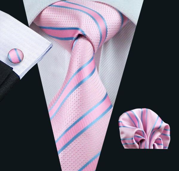 

stripe tie set for men pink blue hanky cufflinks jacquard woven neck tie set silk mens set business work formal n04332807610, Black;blue