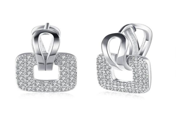 

clipon screw back kzce146 trendy cubic zirconia earrings square ear clip with white rhinestones colorful7228667, Silver