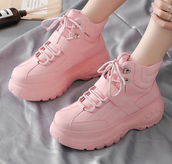 

platform sneakers pink pu leather vintage high sneakers women chunky platform ankle boots height increase shoes femmes x847w t7381432, Black