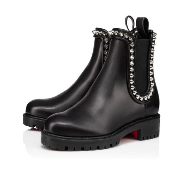 

2021 autumn and winter new all-match leather boots ladies trendy rivets british style fashion women's short bots capahutta flat party w, Black