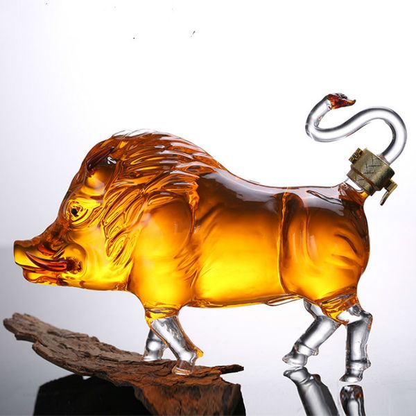 

1200ml Glasses Interesting Bottle Creative Craft Gift Decoration Wild Boar Shape Whiskey Vodka Liquor Wine Decanter 230905