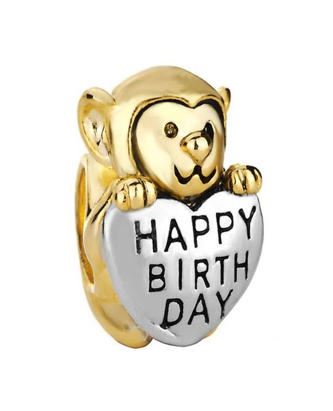 

monkey holding heart charms bracelet love happy birthday european spacer bead metal charm bracelet with big hole chamilia compatible5546721, Black
