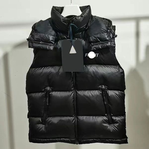 

designer mens vests women's embroidery emblem co branded hooded puffer tank vest couple thickened warm outer gilet down coat jacket siz, Black;white
